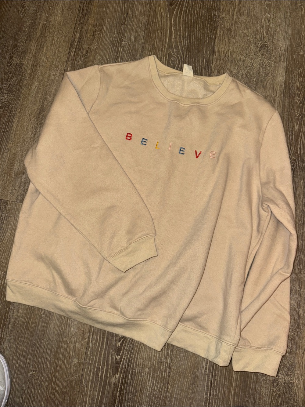 Sew In Love Cream 'BELIEVE' Embroidered Crewneck